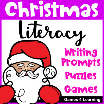Preview of Christmas Literacy Activities - Writing Prompts, Worksheets, Games, Word Search