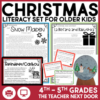 Preview of Christmas Literacy Set December Holiday Activities 4th and 5th Grades