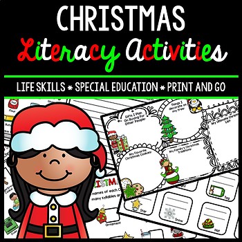 Preview of Christmas Literacy - Special Education - Life Skills - Print & Go - Reading