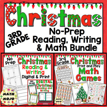 Preview of 3rd Grade Christmas Activities: Third Grade Print & Go Reading, Writing, & Math