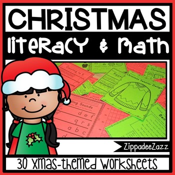 Preview of Worksheets for Christmas ELA Literacy and Math Activities