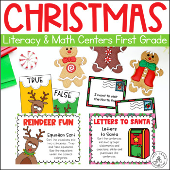 Preview of Christmas Literacy and Math Centers First Grade Bundle
