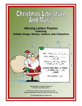 Preview of Christmas Literature and Music Missing Letters Puzzles