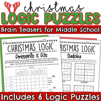 Preview of Christmas Logic Brain Teasers for Middle School Holiday Problem Solving Activity
