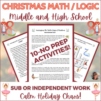 Preview of Christmas Logic Math Activity Middle High School Sub Plans Independent Work