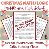 Christmas Logic Math Activity Middle High School Sub Plans