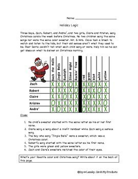 logic puzzle for 4th grade christmas by catch my products