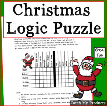 Preview of Christmas Logic Puzzle or Holiday Brain Teaser in Print or Digital Worksheets