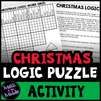 Preview of Christmas Logic Puzzle for Middle School - Christmas Math Activity