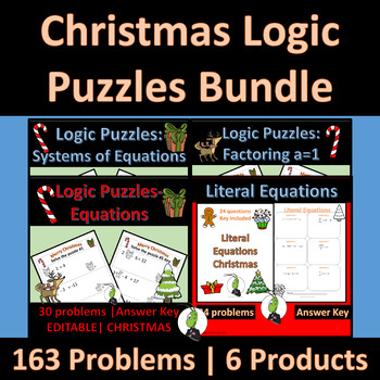 Preview of Christmas Logic Puzzles | Algebra | Integers | Logic | Exponents | Factoring