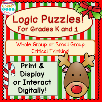 Preview of Christmas Logic Puzzles Enrichment Activities Kindergarten & 1st Grade