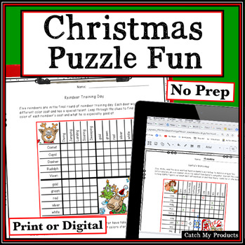 Preview of Christmas Logic Puzzles or Holiday Brain Teasers for Middle School