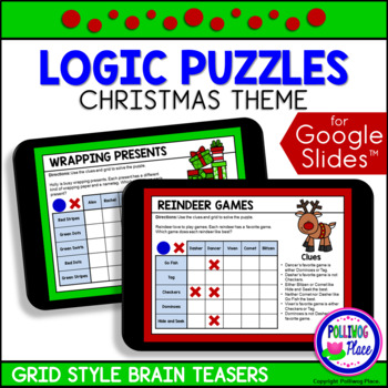 Preview of Christmas Logic Puzzles with Grids for Google Classroom Distance Learning