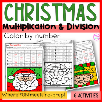 Preview of Christmas Long Division and Multidigit Multiplication Color By Number Worksheets