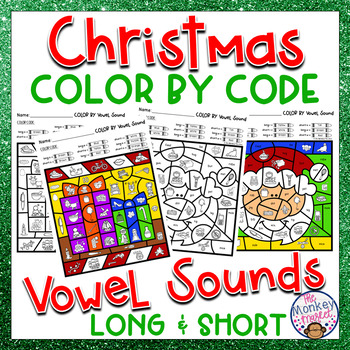 Preview of Christmas Long and Short Vowel Sounds Color By Code