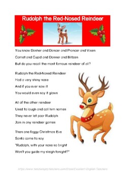 Christmas Lyrics: Rudolph the Red-Nosed Reindeer Song | TpT