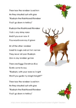 Mechanics straf genopfyldning Christmas Lyrics: Rudolph the Red-Nosed Reindeer Song | TPT