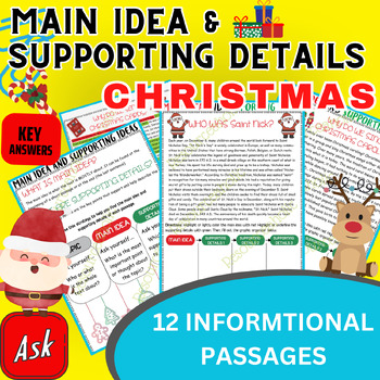 Preview of Christmas Main Idea & Supporting Details Activities, Graphic Organizers Bundles