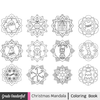 Preview of 12-Page Christmas Mandala Coloring Book