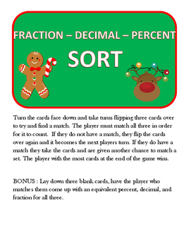 Preview of Christmas Match Game - Fractions / Percents / Decimals