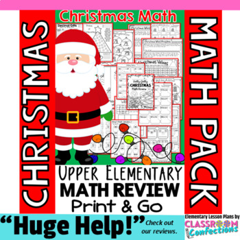 Preview of Christmas Math Worksheets : Christmas 4th Grade : Math Review : Early Finishers