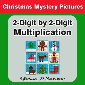 Christmas Math: 2-Digit Multiplication - Color-By-Number Math Mystery Pictures