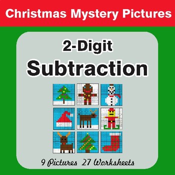 Christmas Math: 2-Digit Subtraction - Color-By-Number Math Mystery Pictures