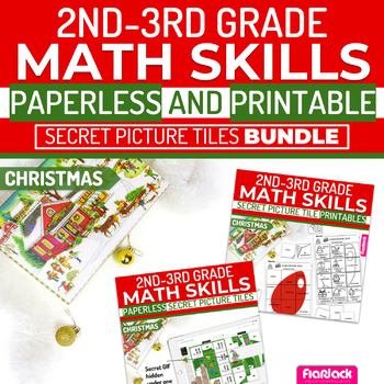 Preview of Christmas Math | 2nd-3rd | Paperless + Printable Secret Picture Tiles SET
