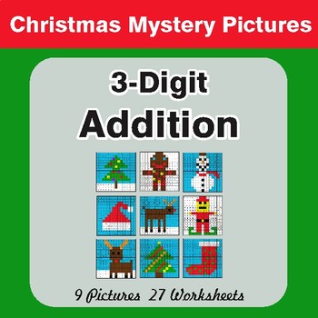 Christmas Math: 3-Digit Addition - Color-By-Number Math Mystery Pictures
