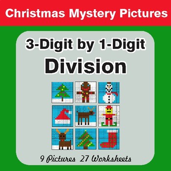 Christmas Math: 3-Digit by 1-Digit Division - Color-By-Number Math Mystery Pictures