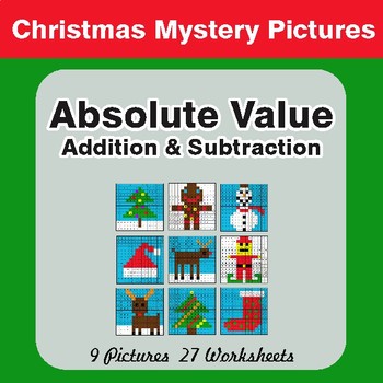 Christmas Math: Absolute Value - Addition & Subtraction - Math Mystery Pictures