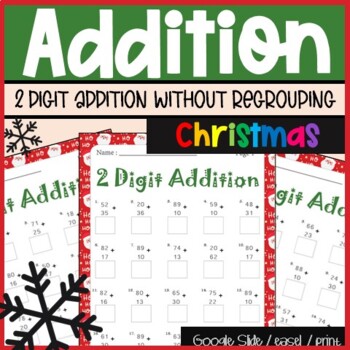 Preview of Christmas Math Activities, 2 Digit Addition Without Regrouping Fluency Practice