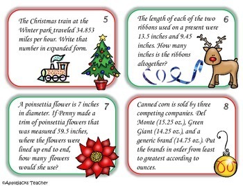 Christmas Math Activities - 5th Grade - Decimals by Applejacks Teacher