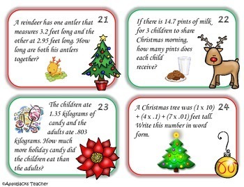 Christmas Math Activities - 5th Grade - Decimals by Applejacks Teacher