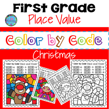 Preview of Christmas Math Activities First Grade Place Value Color by Code ESL December