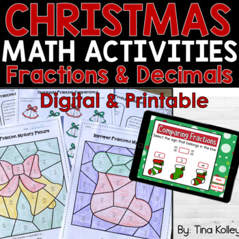 Preview of Christmas Math Activities - Fractions and  Decimals - Digital and Printable