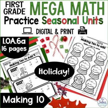 Preview of Christmas Math Activities | Making Ten to Add 1.OA.6a | First Grade Worksheets