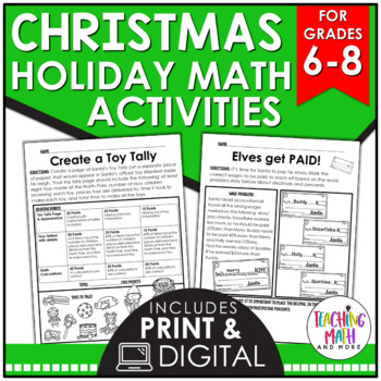 Preview of Christmas Math Activities Middle School | Christmas Math Worksheets Middle