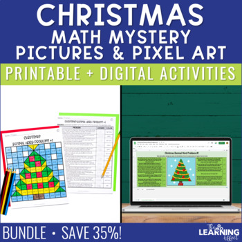 Preview of Christmas Math Activities Mystery Picture & Pixel Art BUNDLE | Multiplication