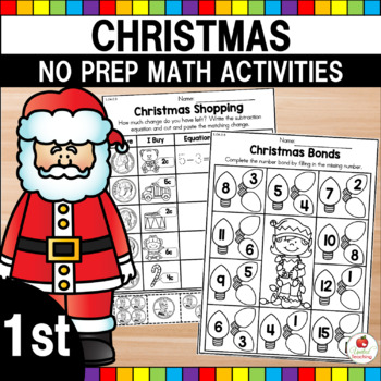 Preview of Christmas Math Activities Worksheets | December No Prep | Morning Work 1st Grade