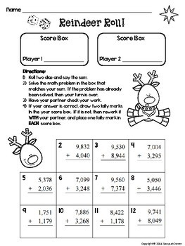 Christmas Math Activity Addition of Larger Numbers Game by Sassycat Corner