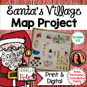 Preview of Christmas Math Activity Bundle  | Area, Perimeter & Graph Map Project 