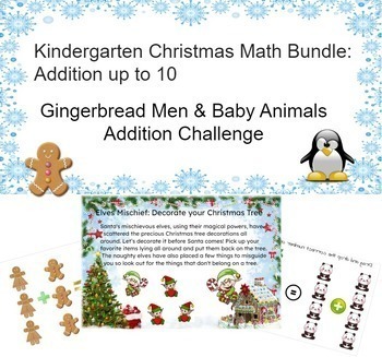 Preview of Kindergarten Winter Math Bundle: Addition Up to 10 (No Prep) PDF & Easel