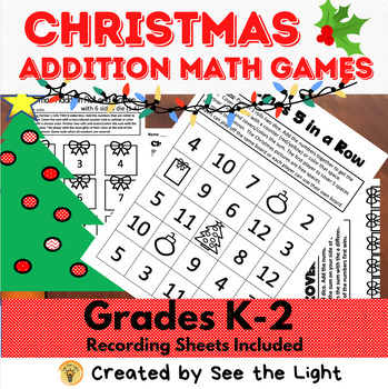 Christmas Math Addition Games & Recording Sheets Kindergarten , First ...