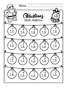 Christmas Math Addition and Subtraction 0-9 Single Digit Worksheets NO PREP