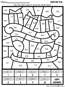 christmas math addition and subtraction color by code tpt