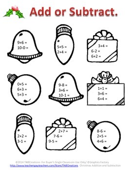 Christmas Addition and Subtraction Worksheets by TNBCreations | TpT