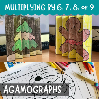 Preview of Christmas Math Agamograph Project - Multiplying by 6, 7, 8, or 9