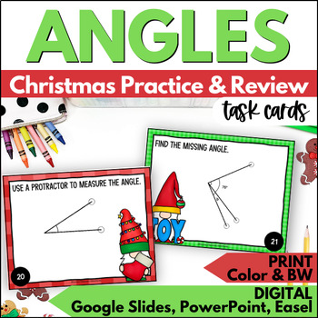 Preview of Christmas Math Angles & Measuring Angles Task Cards - December Practice & Review