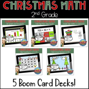 Preview of Christmas Math BOOM CARDS (2nd Grade) BUNDLE- Digital Learning